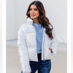 Pink Lily Feeling My Best Iridescent Cinch Puffer Jacket SMALL